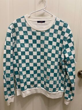 Louis Vuitton Teal & White Checkerboard Crewneck